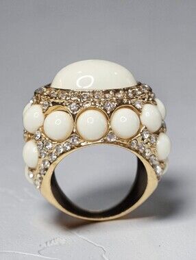 18k Gold Plated Huge Domed White Cabochon Pave Zircon Crystal Ring